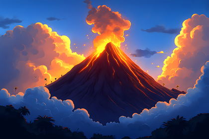 Volcano Eruption At Dusk