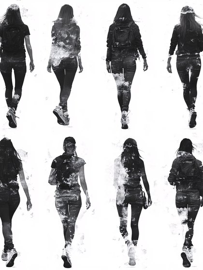 Walking Figures With Double Exposure Effect