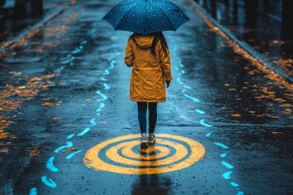 Walking in the Rain Under Umbrella