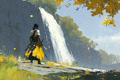 Warrior at Waterfall