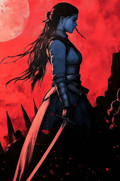 Warrior Woman In Red Moon