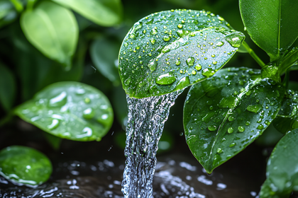 Water Dripping from Green Leaves