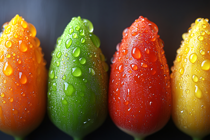 Water Droplets on Colorful Tulip Bulbs