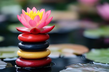 Water Lily and Stacked Stones