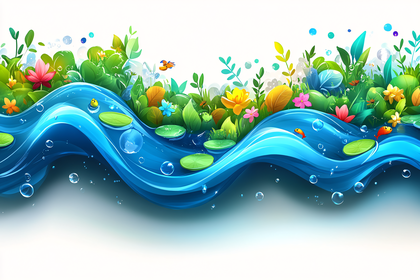 Water Stream With Flora And Fauna