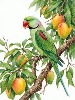 parakeet on mango tree
