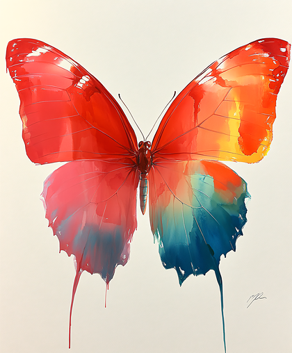 Watercolor Butterfly With Red and Blue Wings