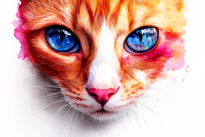 Watercolor Cat Face Close-up