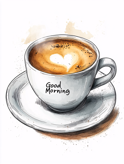 Watercolor Coffee Cup with Good Morning Message