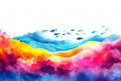 Watercolor Coral Reef Scene