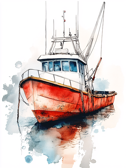 Watercolor Fishing Boat