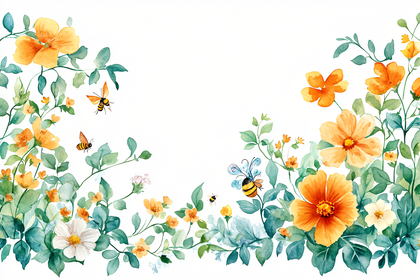 Watercolor Floral and Bees