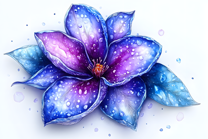 Watercolor Flower With Dew Drops
