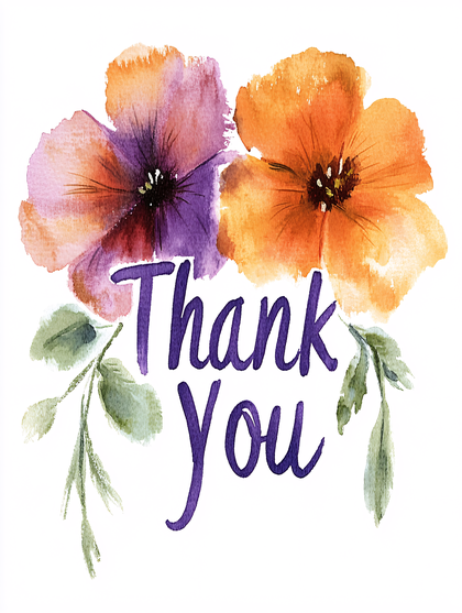 Free Download Thank You Card with Watercolor Flowers
