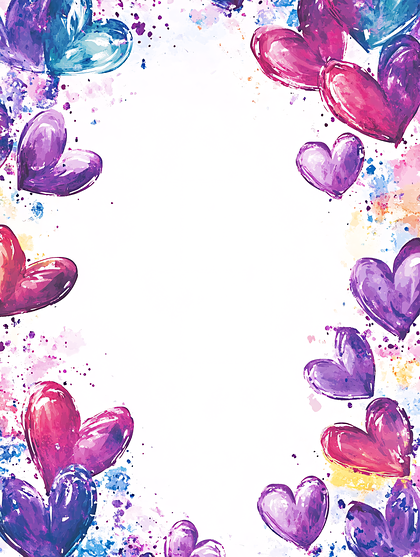Watercolor Hearts Border