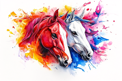 Watercolor Horses Together