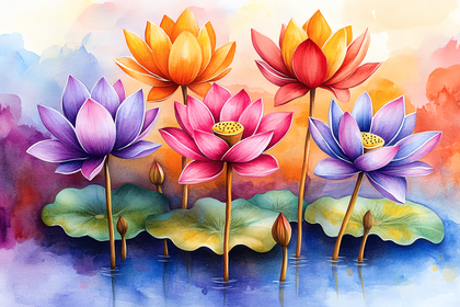 Watercolor Lotus Pond