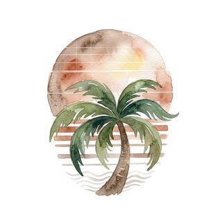 watercolor palm tree sunset
