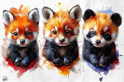 Watercolor Red Panda Cubs