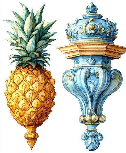 Watercolor Royal Pineapple and Baroque Finial