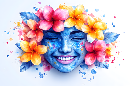 Watercolor Serene Face with Plumeria