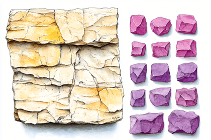 Watercolor Stone Wall and Gems