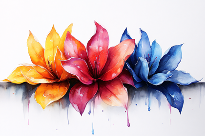Watercolor Trio Of Colorful Lilies