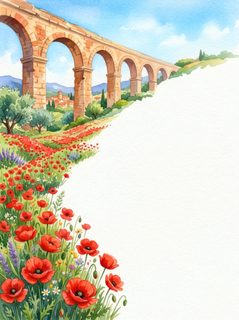 tuscan aqueduct poppy field