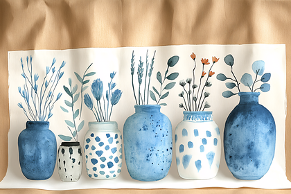 Watercolor Vases With Plants