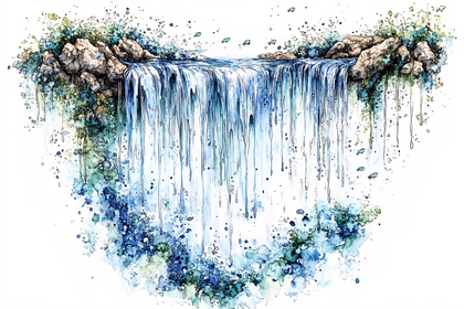 Watercolor Waterfall Illustration