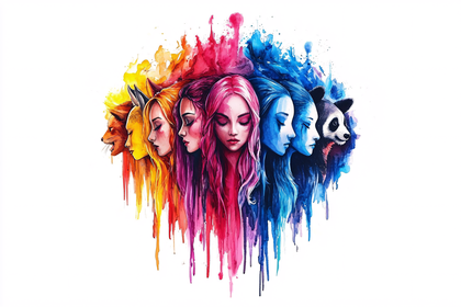 Watercolor Women And Animals