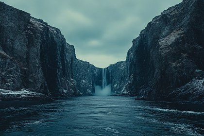 Waterfall Between Rocky Cliffs