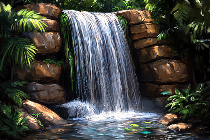 Waterfall Cascade in Lush Forest