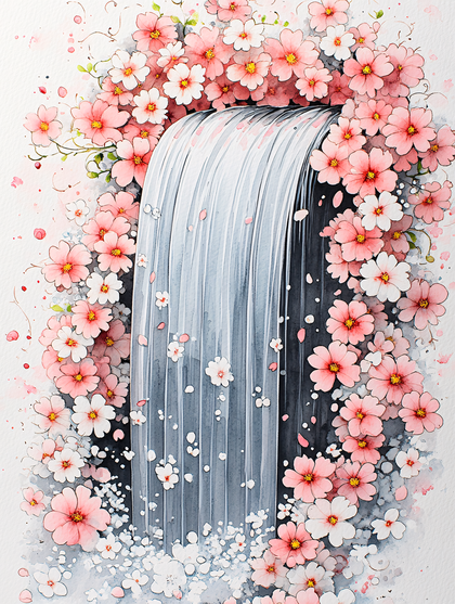 Waterfall, Flowers