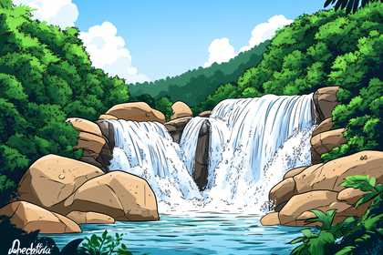 Waterfall in a Lush Forest