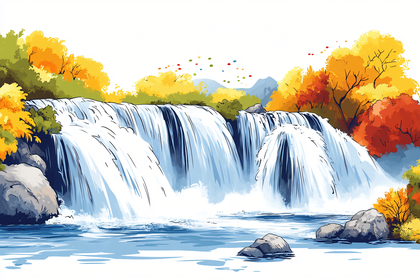 Waterfall In Autumn Landscape