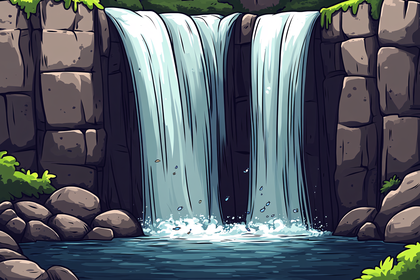 Waterfall in Cartoon Style