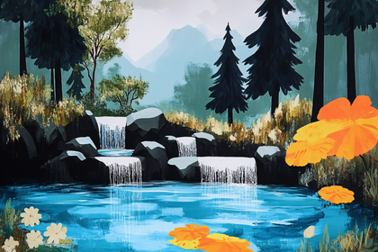 Waterfall In Forest Landscape