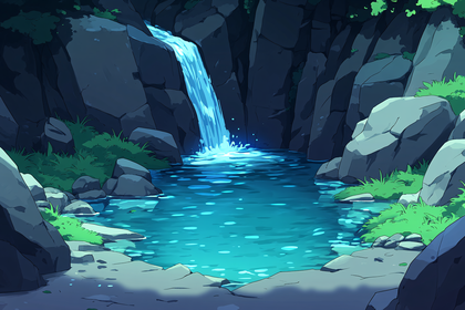 Waterfall In Forest Pool