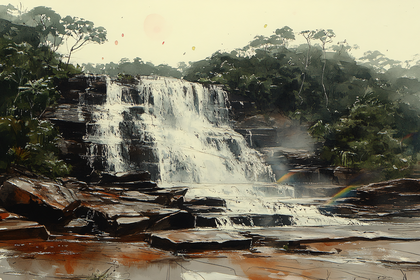 Waterfall in Forest Watercolor