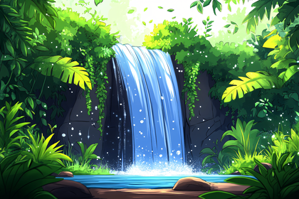 Waterfall In Lush Green Forest