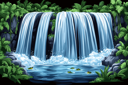 Waterfall In Lush Jungle