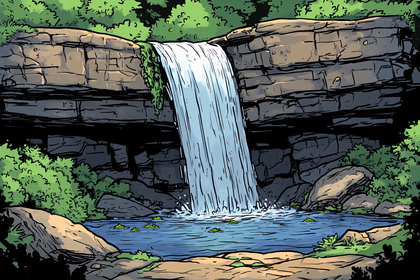 Waterfall in Rocky Forest