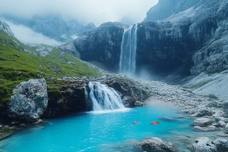 Waterfall Into Turquoise Pool