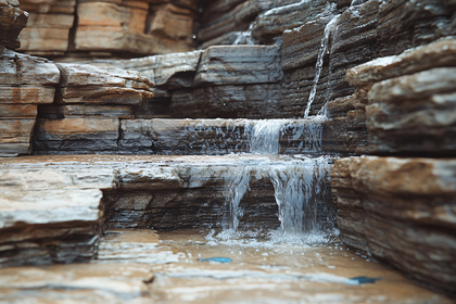 Waterfall Over Layered Rocks