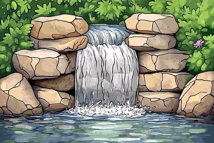 Waterfall Scene With Stone Steps