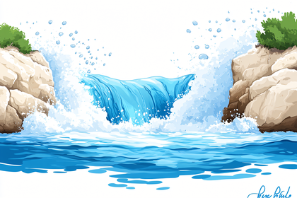 Waterfall Splashing Between Rocks