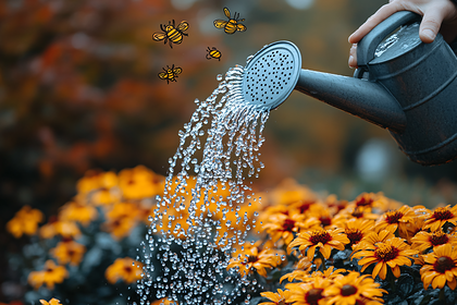 Watering Flowers With Bees