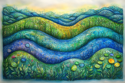 Wavy Landscape Watercolor Painting
