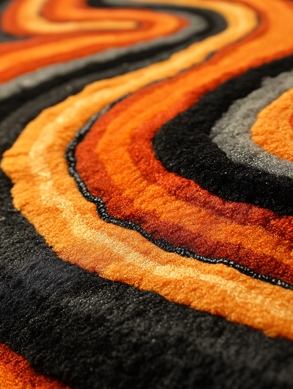 Wavy Orange and Black Rug